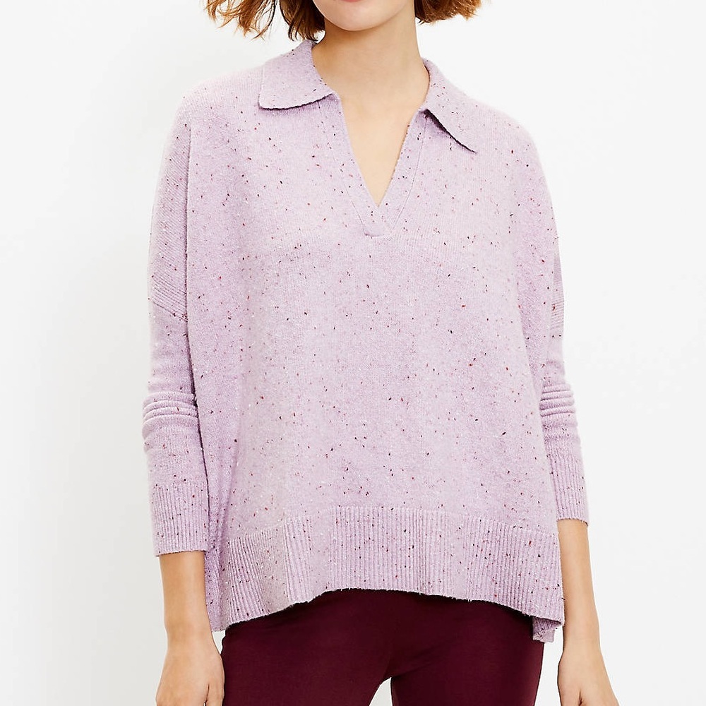 Loft Medium Flecked Polo Poncho Sweater